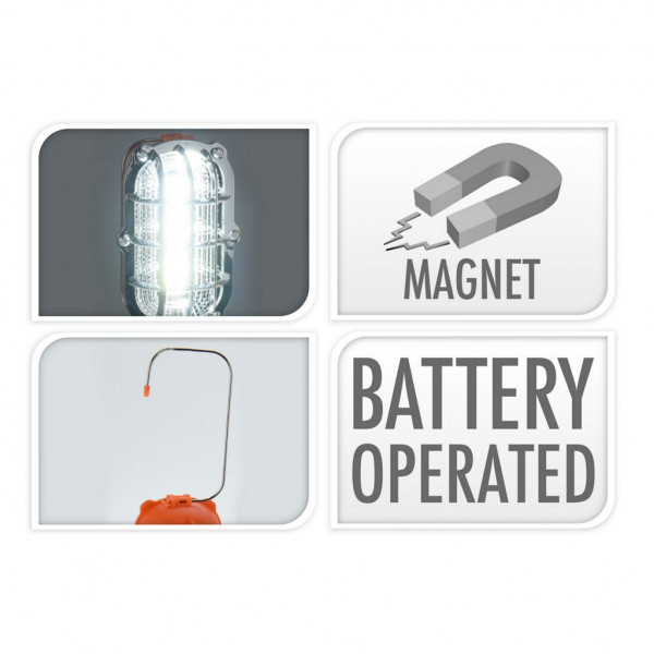 Lampada da lavoro a batteria 300 lumen con gancio e magnete due colori assortiti