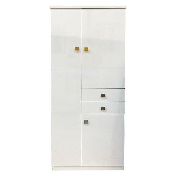 Armadio basso multiuso 2 cassetti 3 ante 60x34x150 cm bianco lucido