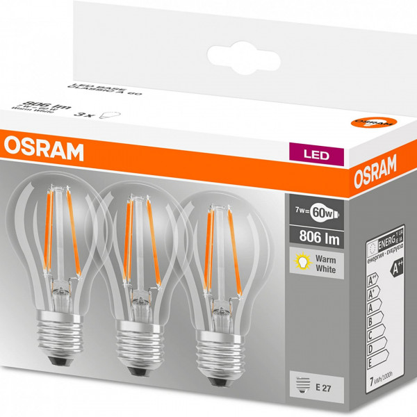 Lampadine a led tonde osram 7w luce calda e27 set 3 pezzi