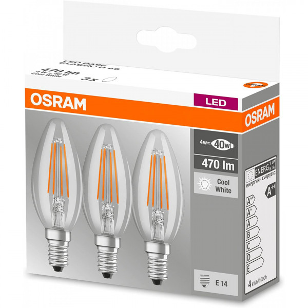 Lampadine a led ovali osram 4w luce fredda e14 set 3 pezzi