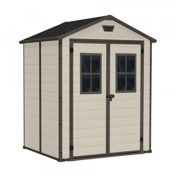 Casetta da giardino Keter Manor 6x5 in resina con finestre frontali colore beige K245465