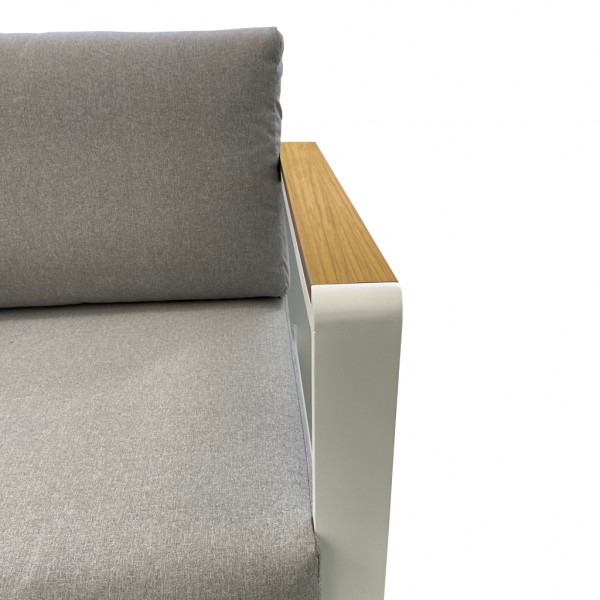 Set da giardino Almeria con tavolo basso divano e due poltrone colore grigio e bianco