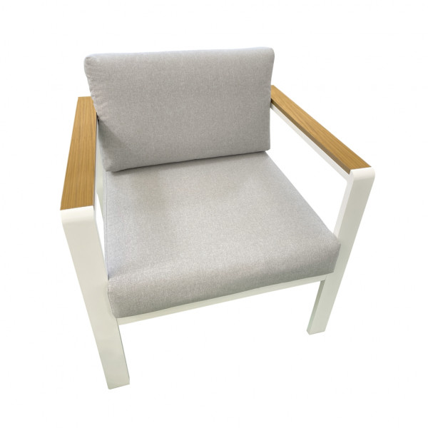 Set da giardino Almeria con tavolo basso divano e due poltrone colore grigio e bianco