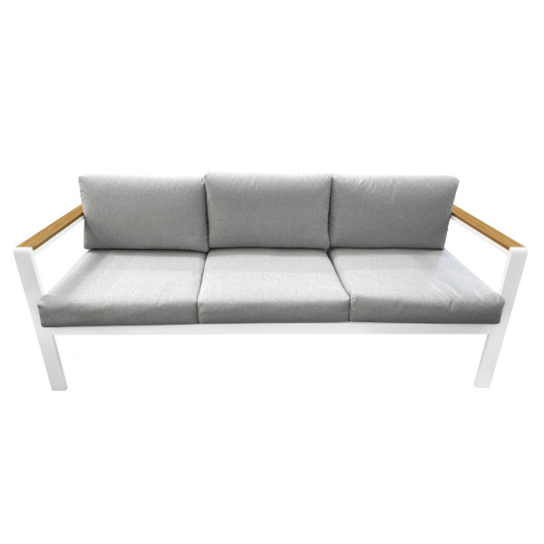 Set da giardino Almeria con tavolo basso divano e due poltrone colore grigio e bianco