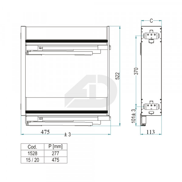 Cestello portabottiglie estraibile 2 piani Inoxa Jolly 7104KY-15AR 15cm ardesia