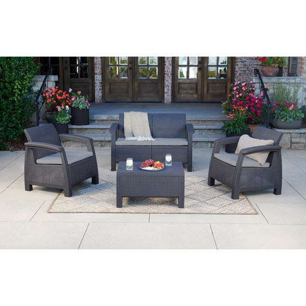 Set giardino con divano poltrone e tavolino antracite Keter Corfu Lounge