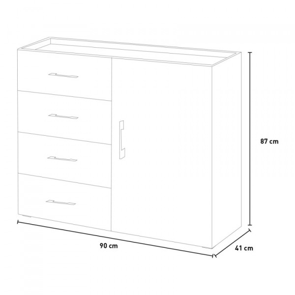 Mobile cassettiera 1 anta e 4 cassetti Texture 3D 90x40x87 cm bianco