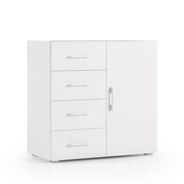 Mobile cassettiera 1 anta e 4 cassetti Texture 3D 90x40x87 cm bianco