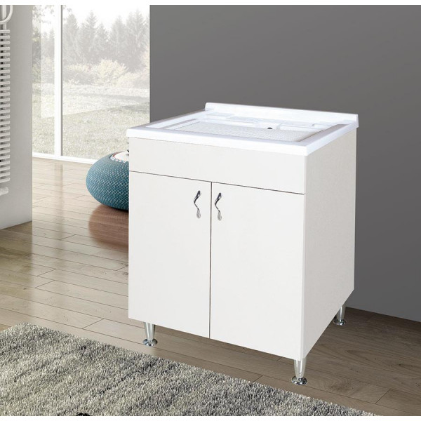 Mobile lavatoio 2 ante 60x50 cm con vasca in resina bianco