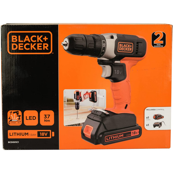 Trapano avvitatore a batteria 18v- 1,5ah Black+Decker BCD001C1-QW