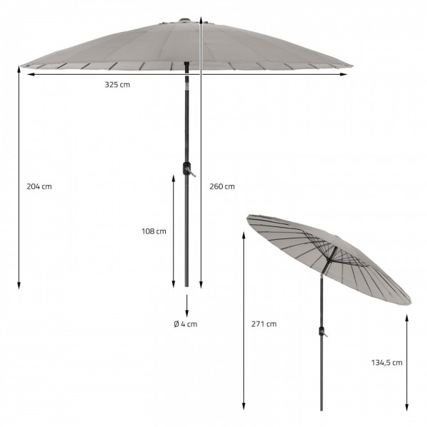 Ombrellone da giardino balcone e terrazzo Shanghai diametro 325 cm taupe