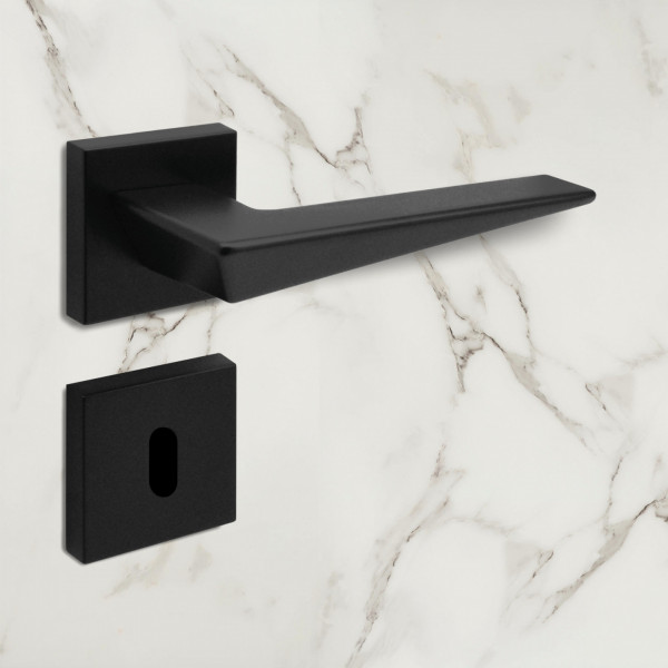 Maniglia per porte a battente Naxos rosetta e bocchetta quadra 50x50 nero opaco