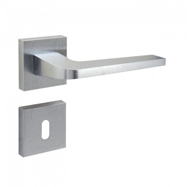 Maniglia per porte a battente London rosetta e bocchetta quadra 50x50 mm cromato satinato