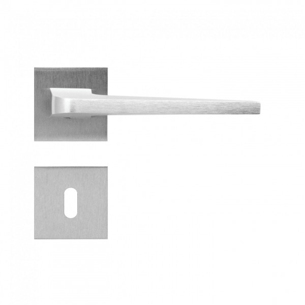 Maniglia per porte a battente London rosetta e bocchetta quadra 50x50 mm cromato satinato