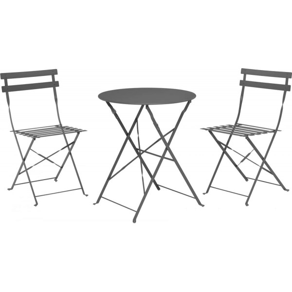 Set da giardino tavolo e 2 sedie pieghevoli colore antracite Koopman Bistrot