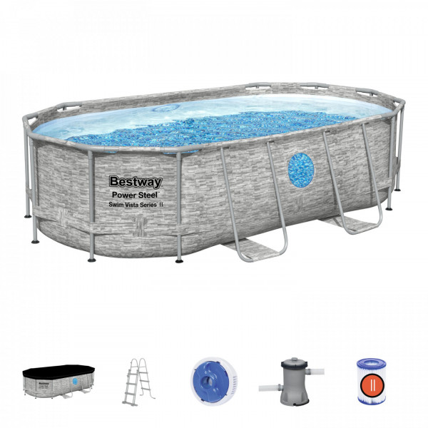 Piscina fuori terra Bestway 56714 Swim Vista II ovale con oblò 427x250x100 cm