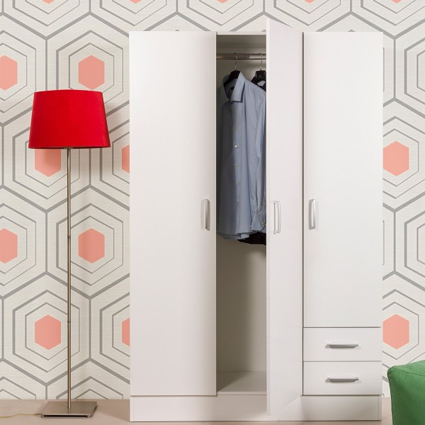 Armadio 3 ante con cassetti bianco 120x46x184cm Composad