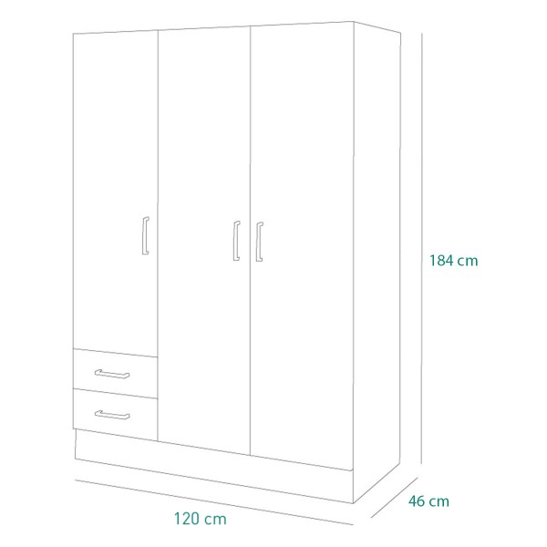 Armadio 3 ante con cassetti bianco 120x46x184cm Composad