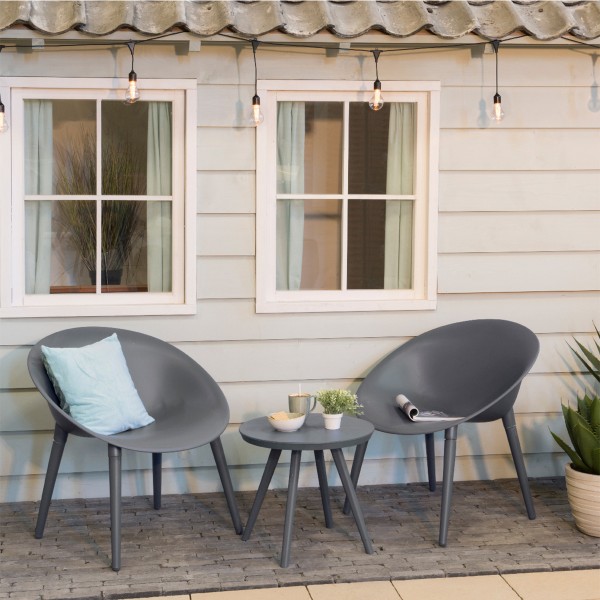 Set da giardino due poltrone e un tavolino Marbella colore antracite Kaemingk
