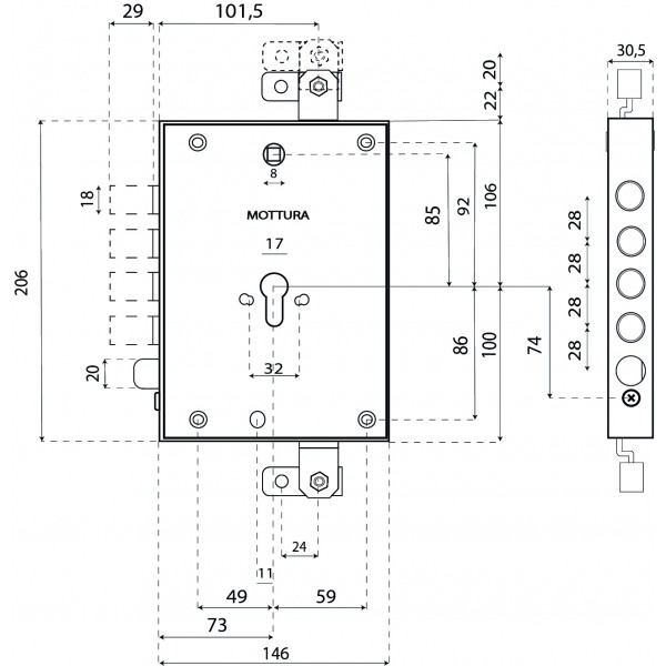 Serratura di sicurezza Mottura 89371DERDT ad applicare DIERRE triplice per cilindro europeo per porte blindate