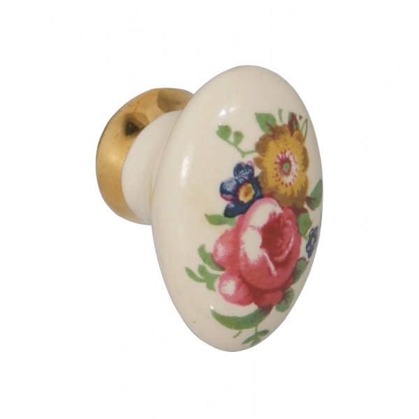 Pomolo 20x33x26 mm porcellana avorio fiorata