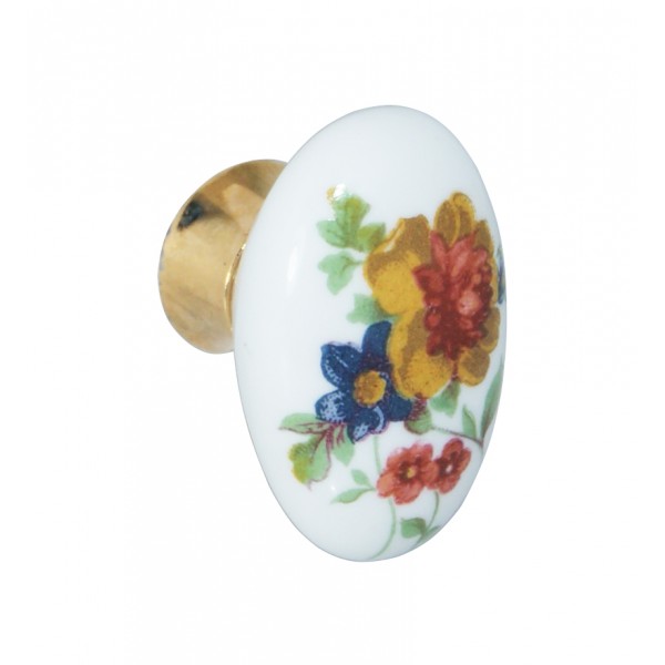 Pomolo 20x33x26 mm porcellana bianca fiorata