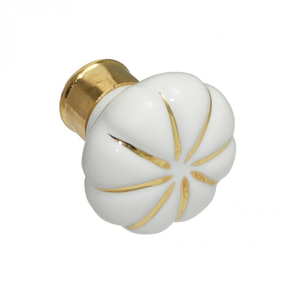 Pomolo d. 25 mm porcellana bianca fior. oro